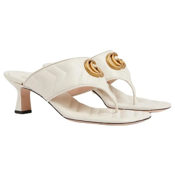Gucci White Leather Mules with Gold Accent - Picture 1 of 7